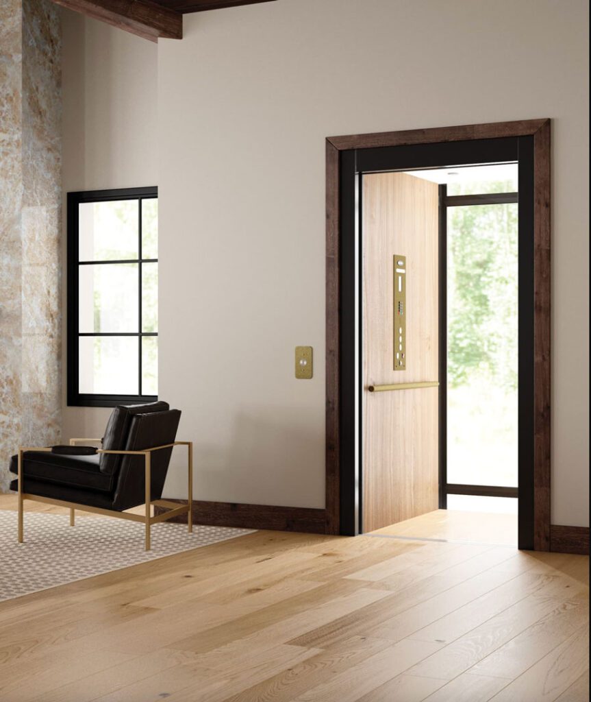 Savaria Eclipse Elevator Glass elegance package with framed glass slim doors, glass cab and upgraded fixtures